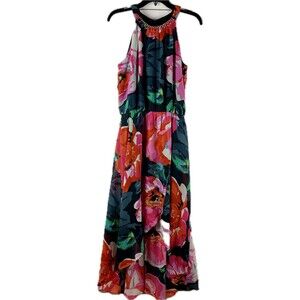 MSK Dress Floral Midi Party Wedding high-low Jeweled 8 M Kaftan lined elastic